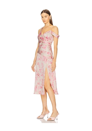 ASTR the Label Asymmetric Ruched Waist Dress in Pink. Size M. Also in XS, L.