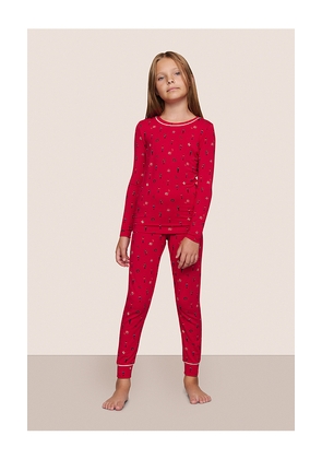 eberjey Kids Printed Long Pajama Set in Red. Size 4. Also in 6.