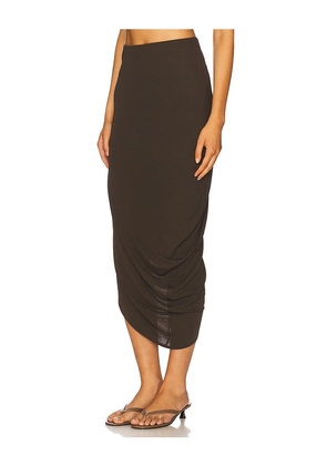 EAVES Lian Twist Midi Skirt in Chocolate. Size S. Also in M, XS.