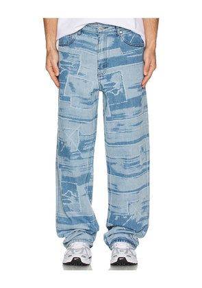Babylon 5 Pocket Laser Printed Patched Pants in Blue. Size 31. Also in 30.