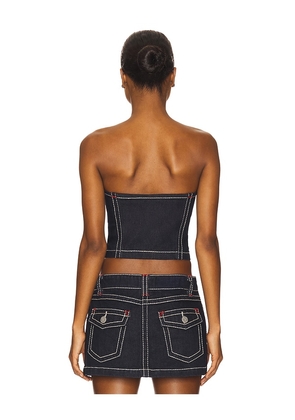 Abrand Cameron Denim Bustier in Navy. Size M. Also in S, L.