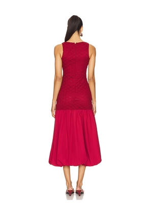 Bardot x REVOLVE Melody Lace Poplin Maxi Dress in Burgundy. Size 12. Also in 4, 2, 6, 8, 10.
