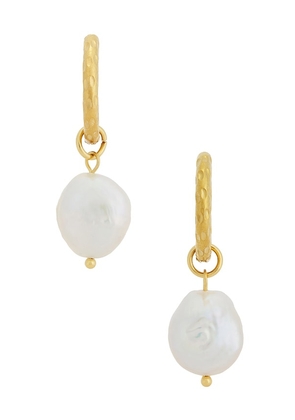 Casa Clara Shylah Drop Earrings in White,Metallic Gold.