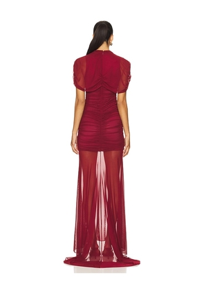 Amanda Uprichard x REVOLVE Evianna Mesh Gown in Burgundy. Size L. Also in S, XS.