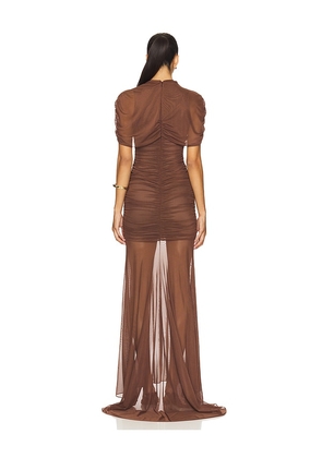 Amanda Uprichard x REVOLVE Evianna Mesh Gown in Chocolate. Size M. Also in S, XS.