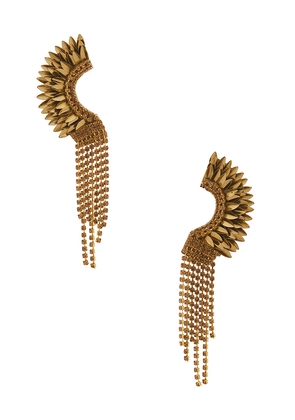 Deepa Gurnani Estella Earrings in Metallic Gold.