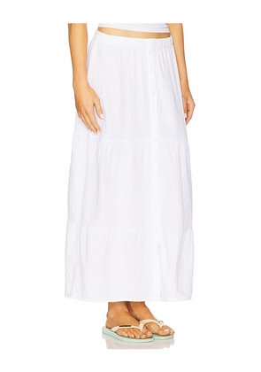 Bobi Tiered Button Front Maxi Skirt in White. Size M. Also in L, S, XL, XS.