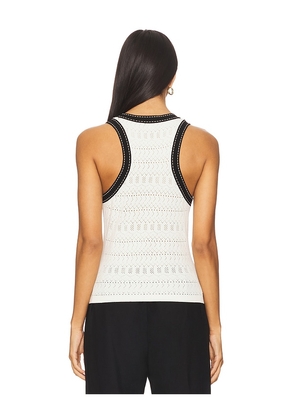 Autumn Cashmere Pointelle Racer Back Tank Top With Saddle Stitching in Ivory. Size S. Also in M.