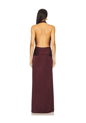 Courtney Zheng Selene Plunge Jersey Gown in Burgundy. Size M. Also in S, L.