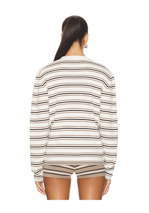 EAVES Cydnee Striped Oversized Sweater in White,Taupe. Size XS. Also in XXS, S, M, L, XL.