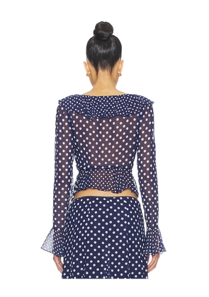 GUIZIO Mallorca Ruffle Wrap Top in Navy. Size L. Also in XXS, S.