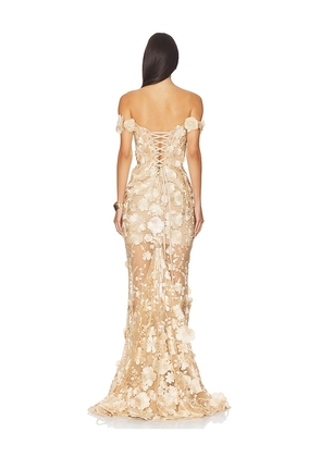 Bronx and Banco Jasmine Off The Shoulder Gown in Metallic Gold. Size S. Also in XS.