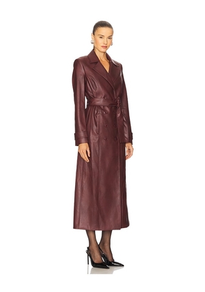 Bardot Faux Leather Longline Coat in Burgundy. Size M. Also in L, S, XS.