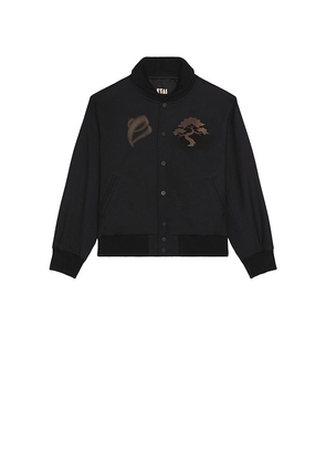 Etai LA 3D Print Bonsai Tree Fold Over Collar Bomber in Black. Size M. Also in L, S.