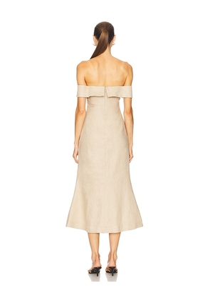 Camila Coelho Harlow Linen Midi Dress in Brown. Size M. Also in L, XL.