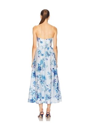 Bardot Lola Corset Midi Dress in Blue. Size 10. Also in 4, 8.