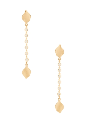 Ettika Crystal Bloom & Chain Linear Earrings in Metallic Gold.