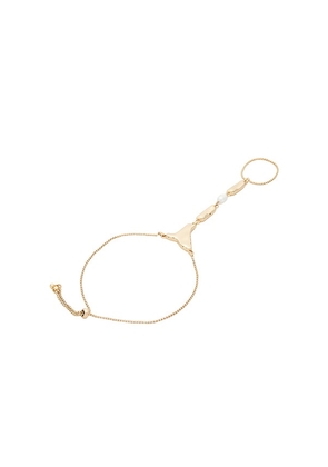 Ettika Liquid Metal Hand Chain in Metallic Gold.
