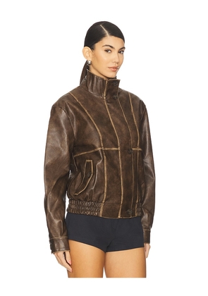 ALL THE WAYS Bella Faux Leather Bomber in Brown. Size M. Also in L, S, XS, XXS.