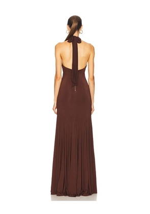 Alice + Olivia Evelina Halter Maxi Dress in Brown. Size 10. Also in 0, 2, 4.