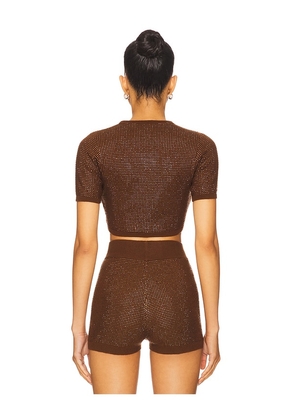 David Koma Rhinestone Embroidered Crop Top in Brown. Size S. Also in M.