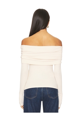 Enza Costa Silk Rib Long Sleeve Off-shoulder Top in Beige. Size S. Also in M, L.