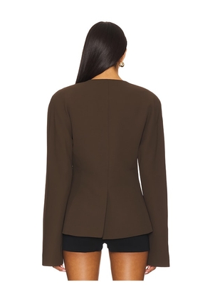 EAVES Gal Polished Crepe Blazer in Chocolate. Size M. Also in L, S, XL.