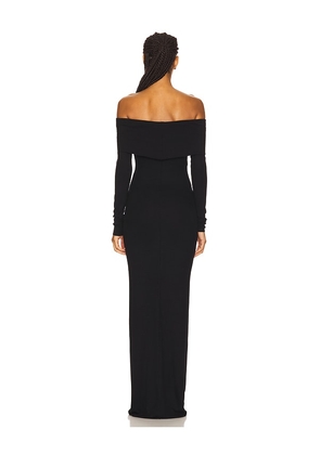 Eterne Long Sleeve Off-Shoulder Butter Rib Maxi Dress in Black. Size L. Also in XS, S, M.