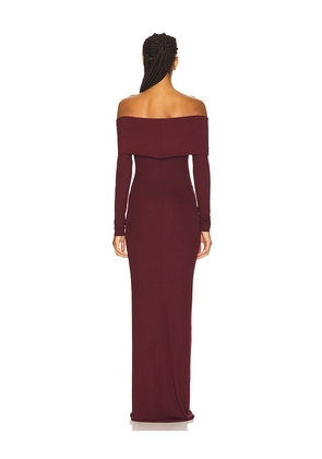 Eterne Long Sleeve Off-Shoulder Butter Rib Maxi Dress in Wine. Size M. Also in XS, S, XL.