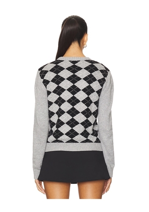 GUIZIO Relaxed Argyle Cardigan in Grey. Size M. Also in S, XXS, XS.