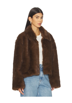 Bardot Sylvie Zip Faux Fur Jacket in Chocolate. Size 2. Also in 10, 4, 6, 8.