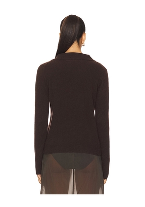 Enza Costa Knit Cashmere Polo Sweater in Chocolate. Size S. Also in M, L.
