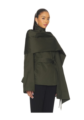 EAVES Yuna Crop Trench in Olive. Size M. Also in XXS, XS, S, L, XL.