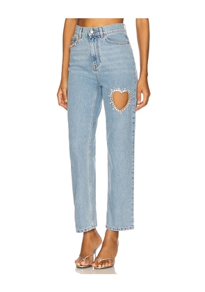 AREA Crystal Heart Jean in Denim-Medium. Size 25. Also in 28.