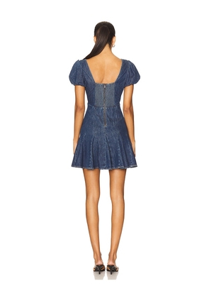 Alice + Olivia Fara Puff Sleeve Denim Mini Dress in Blue. Size 10. Also in 0, 4, 6.