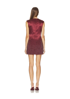 Camila Coelho Peyton Embellished Mini Dress in Burgundy. Size S. Also in XS, M, L, XL.
