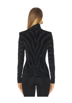 BALMAIN Buttoned Bouclette Zebra Top in Black. Size 36/2. Also in 34/0.