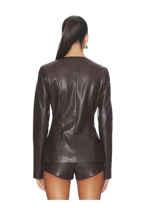ALL THE WAYS Vandellia Faux Leather Blazer in Chocolate. Size M. Also in L, S, XS, XXS.