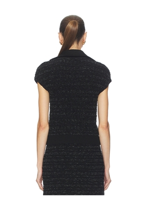BALMAIN Zipped Short Sleeve Tweed Top in Black. Size 36/2. Also in 34/0.