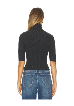 Autumn Cashmere Cropped Elbow Sleeve Rib Turtleneck Top in Black. Size S. Also in M.