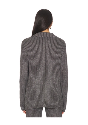 Barefoot Dreams CozyChic Ultra Lite Lurex Rib Button Front Shirt in Charcoal. Size M. Also in XS, S, XL.
