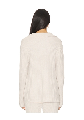 Barefoot Dreams CozyChic Ultra Lite Lurex Rib Button Front Shirt in Tan. Size M. Also in XS, S, XL.