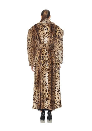 AKNVAS Kassel Faux Fur Lynx Long Coat in Tan. Size 0. Also in 4, 6, 8.