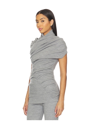 BALMAIN Short Sleeve Draped Top in Grey. Size 36/2. Also in 34/0, 40/6.