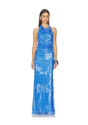 SIMKHAI Reannon Draped Gown in Blue. Size 0. Also in 10, 2, 4, 6, 8.