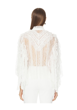 Alice + Olivia Rheba Lace Ruffle Sleeve Top in White. Size L. Also in XS.