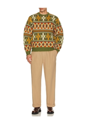 Beams Plus Crew Fair Isle Pattern 3G Sweater in Green. Size M. Also in L.