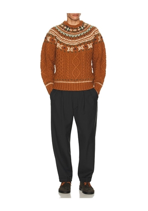 Beams Plus Crew Nordic Cable Sweater in Brown. Size M. Also in L, S.