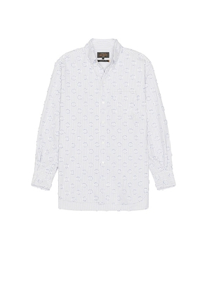 Beams Plus B.D. Classic-Fit Burnout Dot Candy Stripe in Blue. Size M. Also in L, XL.