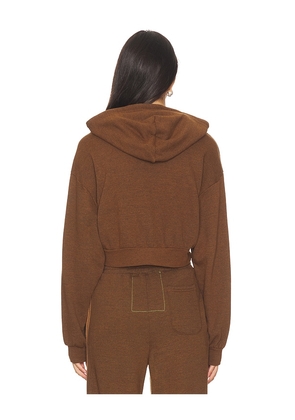 Aviator Nation 5 Stripe Cropped Zip Hoodie in Brown. Size S. Also in XS, XL/1X.